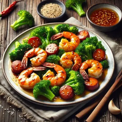Honey Garlic Shrimp, Sausage & Broccoli Recipe